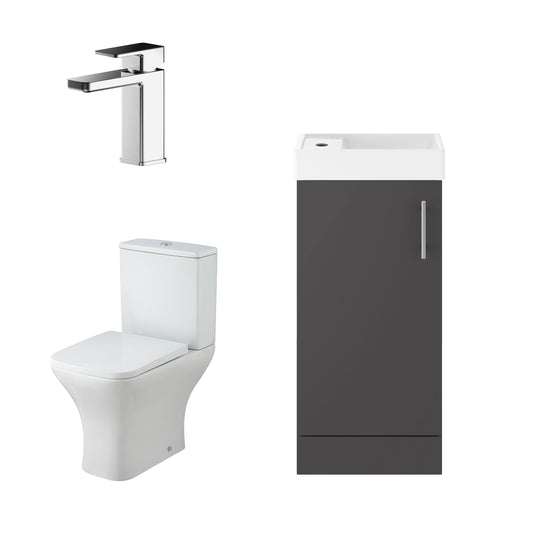 Nuie 400mm Gloss Grey Floor Standing Combined Toilet & Basin Unit With Soft Close Seat, Tap & Waste