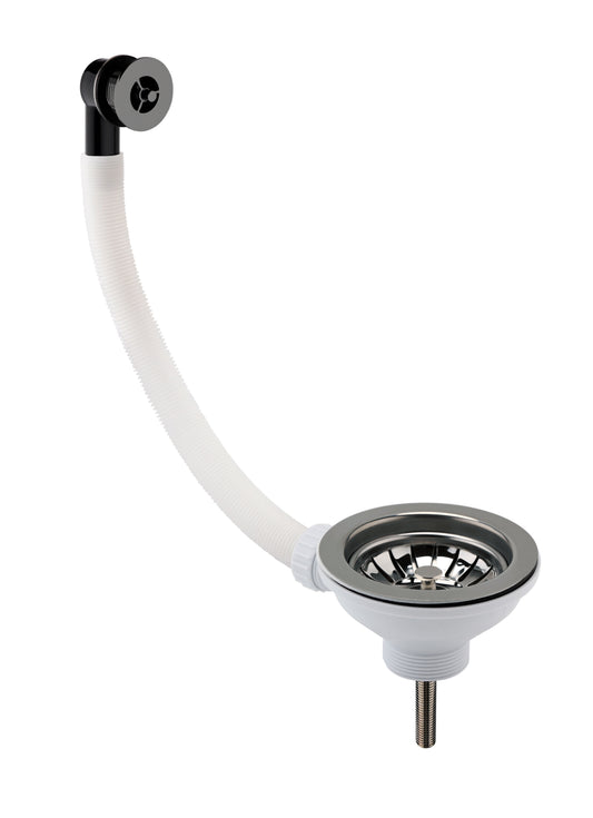 Nuie 90mm Brushed Pewter Basket Strainer Kitchen Sink Fireclay Waste With Overflow