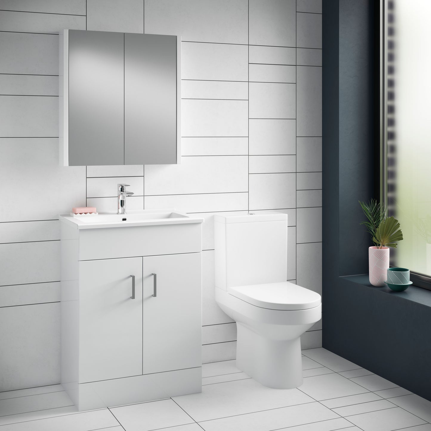 Nuie Harmony 380mm White Semi Flush-to-Wall Toilet Pan & Cistern