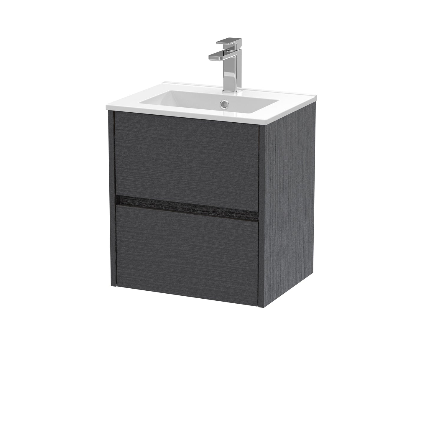 Nuie 500mm Graphite Grey Woodgrain Wall Hung 2 Drawer Vanity Unit with Basin