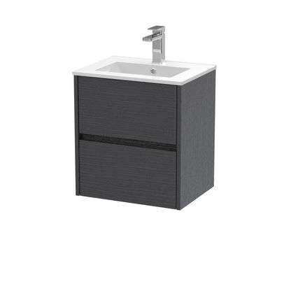 Nuie 500mm Graphite Grey Woodgrain Wall Hung 2 Drawer Vanity Unit with Basin
