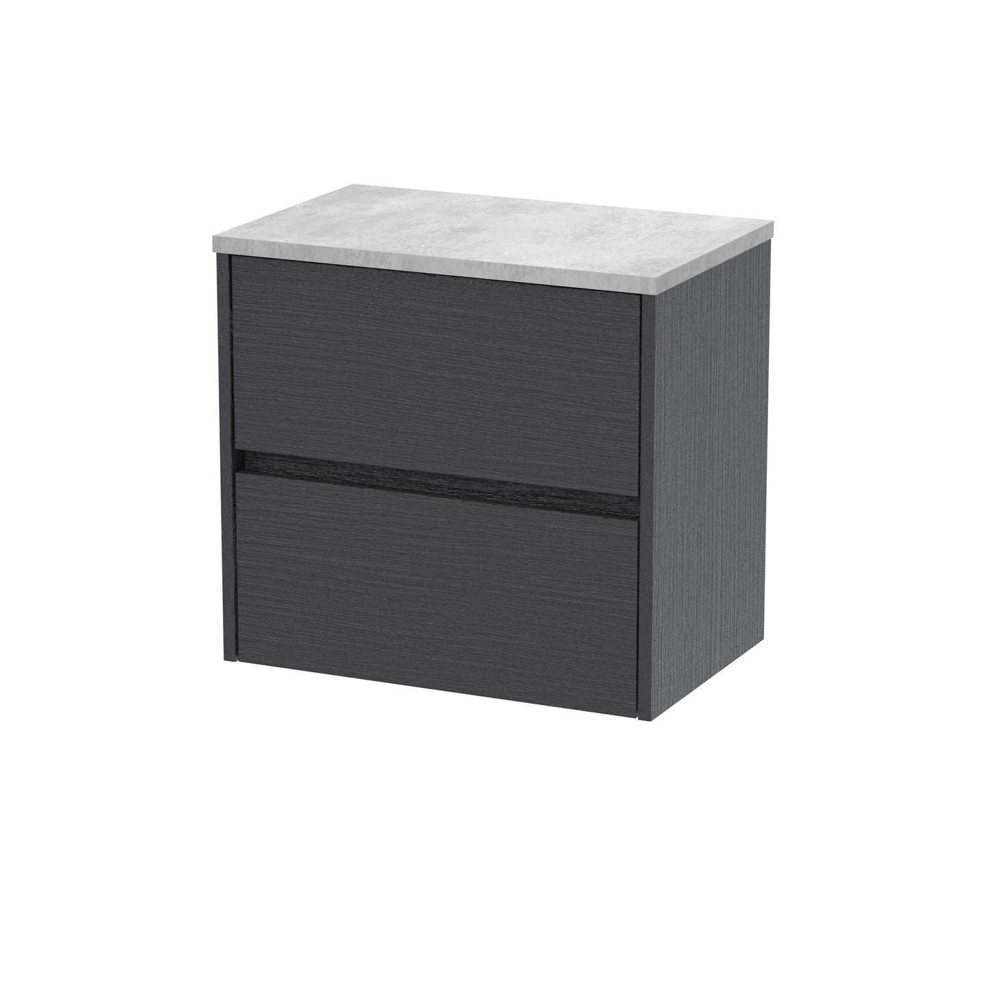 Nuie Havana 600mm Graphite Grey Woodgrain Wall Hung 2 Drawer Unit With Laminate Worktop