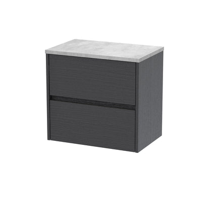 Nuie Havana 600mm Graphite Grey Woodgrain Wall Hung 2 Drawer Unit With Laminate Worktop
