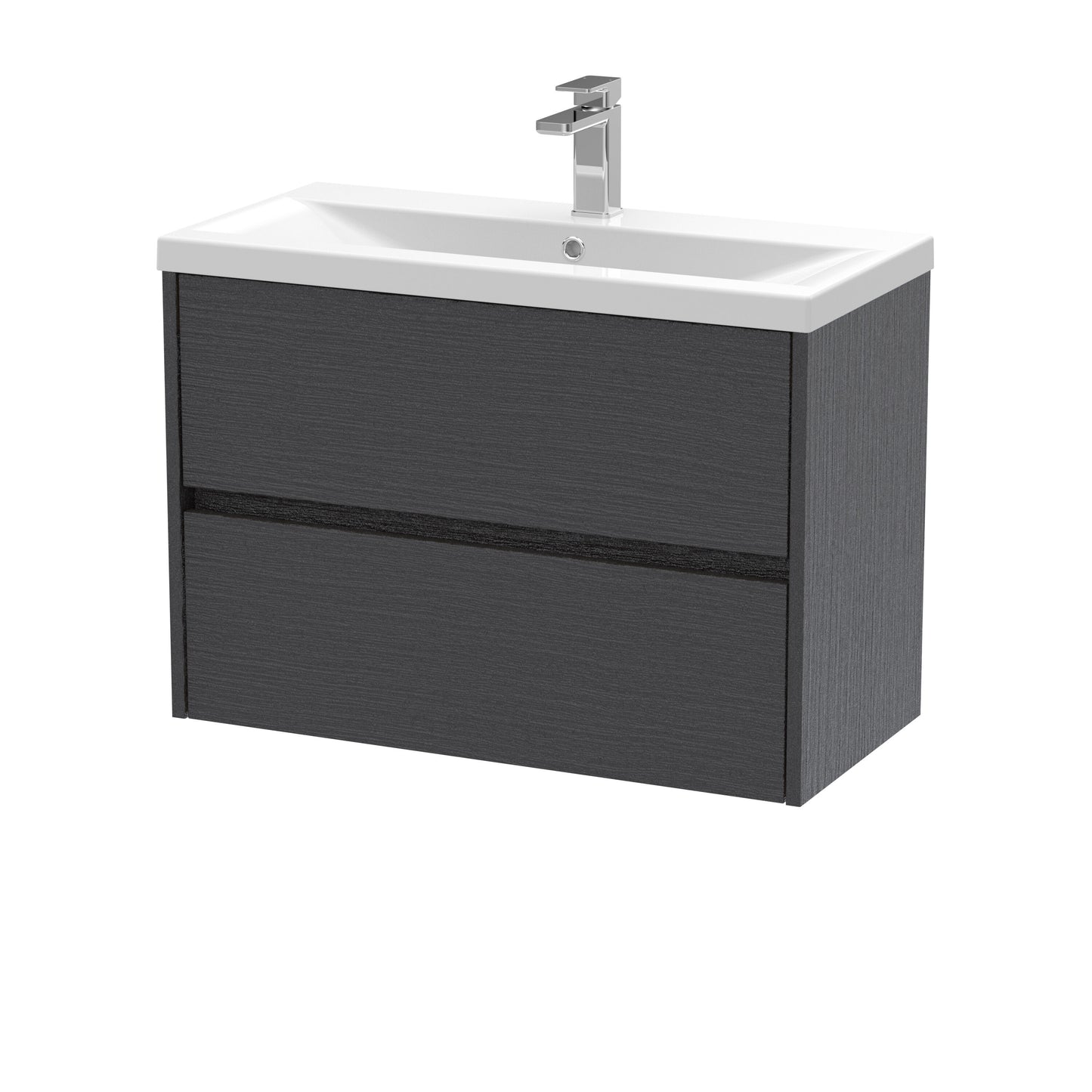Nuie Havana Wall Hung 800mm Graphite Grey Woodgrain 2 Drawer Vanity Unit with Basin