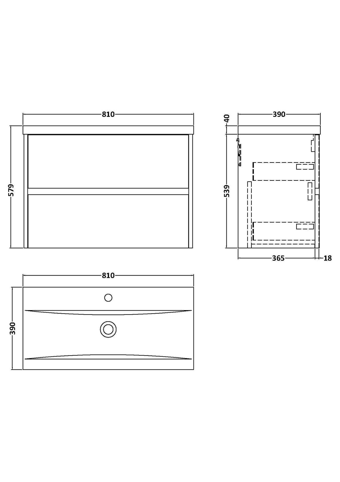 Nuie Havana Wall Hung 800mm Graphite Grey Woodgrain 2 Drawer Vanity Unit with Basin