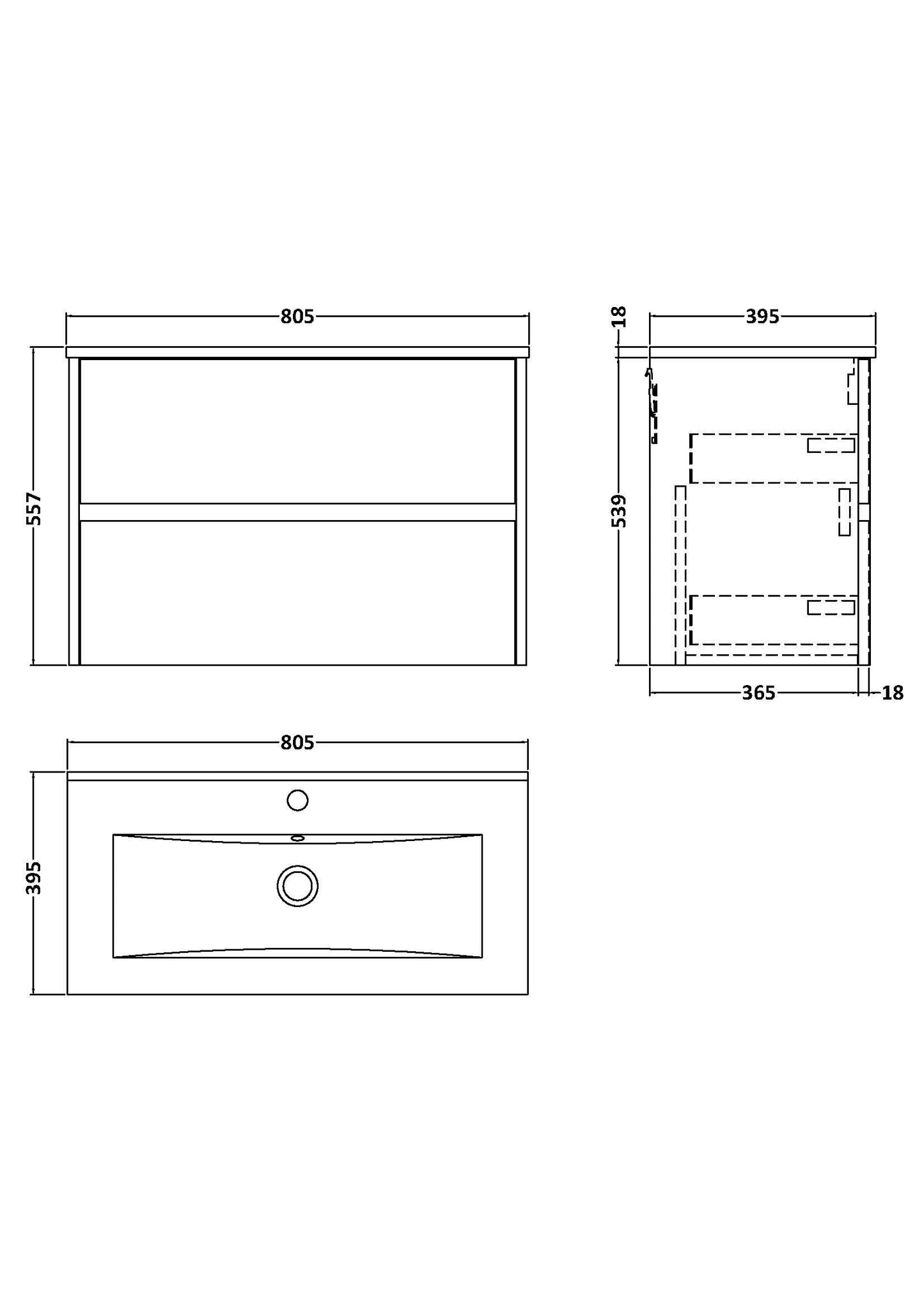 Nuie Havana 800mm Graphite Grey Woodgrain Wall Hung 2 Drawer Vanity Unit with Basin