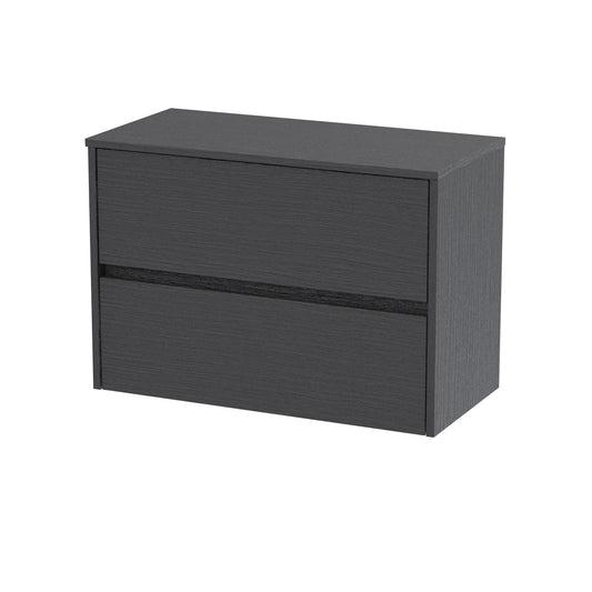 Nuie Havana 800mm Graphite Grey Woodgrain Wall Hung 2 Drawer Unit With Worktop