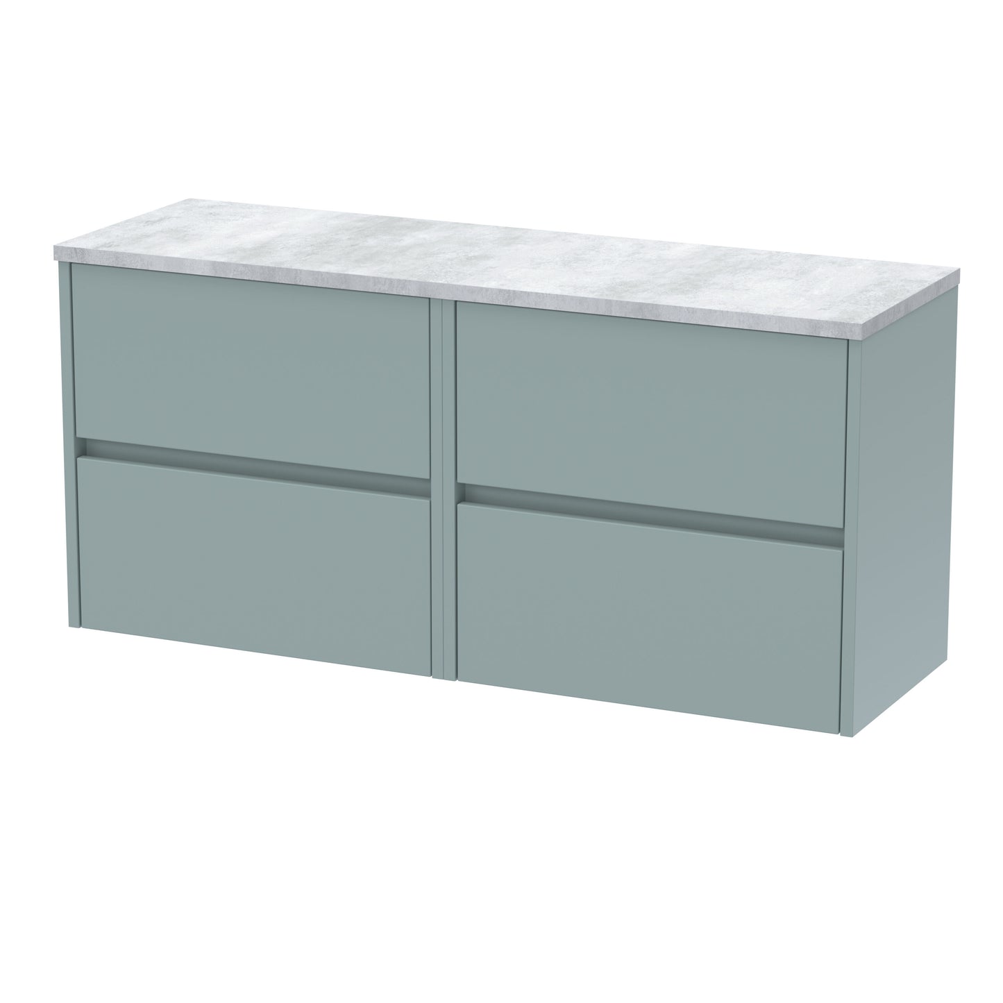 Nuie 1200mm Coastal Grey Wall Hung 4-Drawer Unit With Laminate Worktop