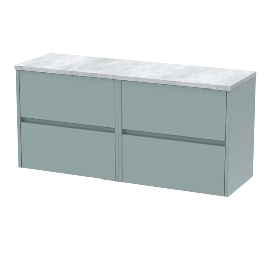 Nuie 1200mm Coastal Grey Wall Hung 4-Drawer Unit With Laminate Worktop