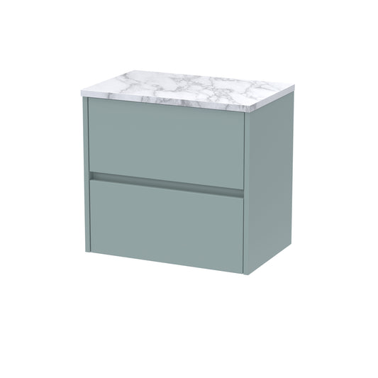 Nuie Havana 600mm Coastal Grey Wall Hung 2-Drawer Unit With Laminate Worktop