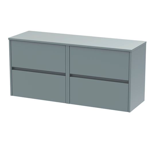Nuie Havana 1200mm Coastal Grey Wall Hung 4 Drawer Unit With Worktop