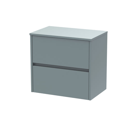 Nuie Havana 600mm Coastal Grey Wall Hung 2 Drawer Unit with Worktop