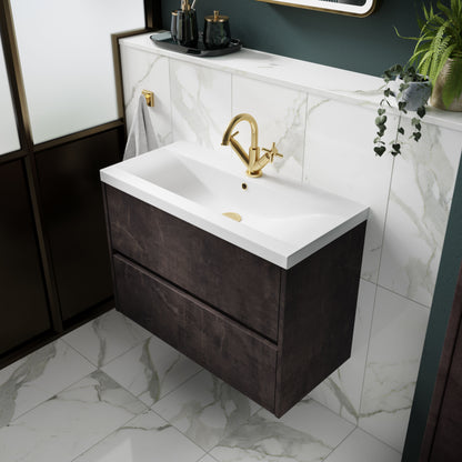 Nuie Havana 800mm Metallic Slate Wall Hung 2 Drawer Vanity Unit With Basin