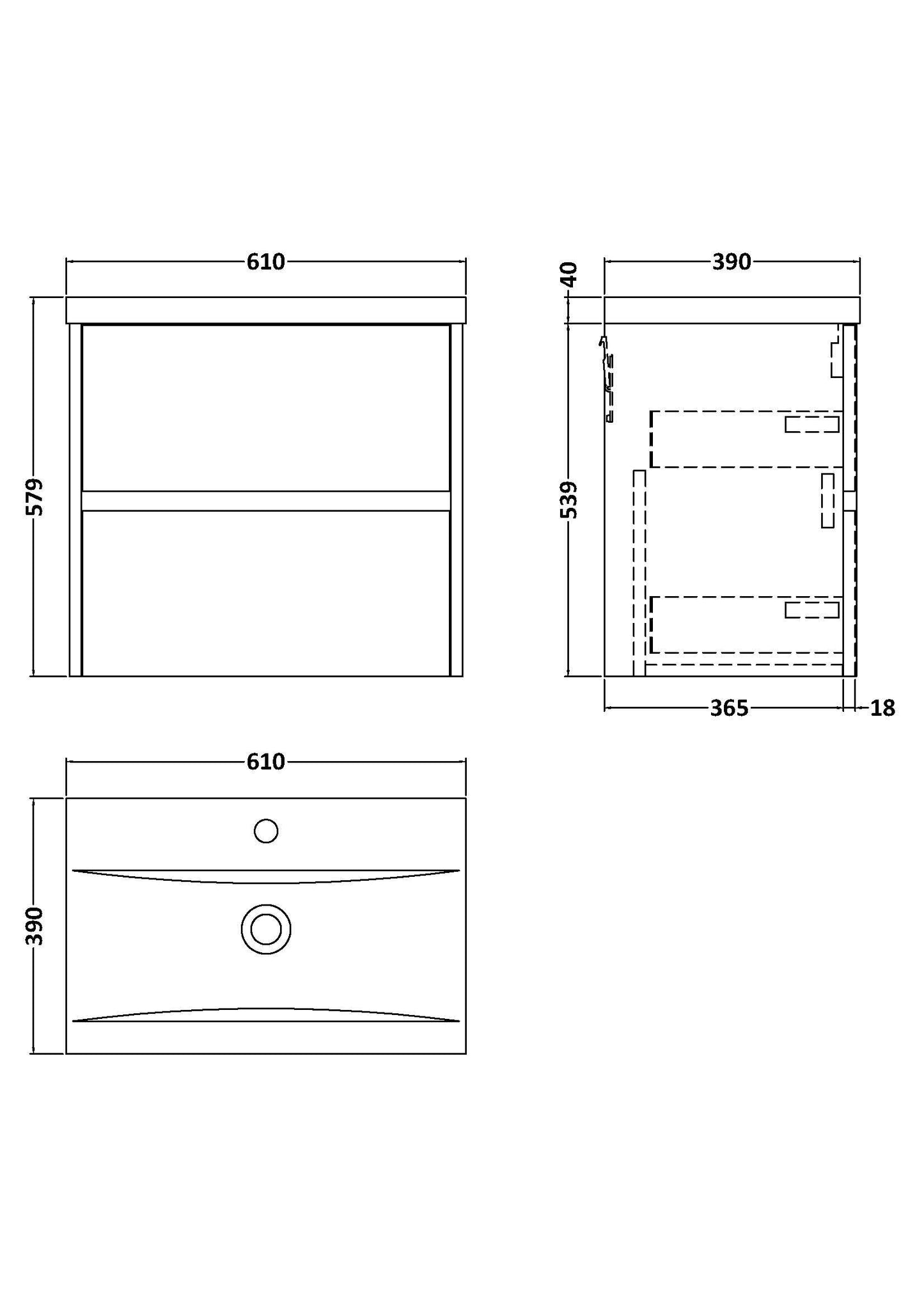 Nuie Havana 600mm Midnight Blue Wall Hung 2-Drawer Unit & Basin