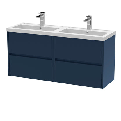 Nuie Havana 1200mm Midnight Blue Wall Hung 4-Drawer Vanity Unit with Double Basin