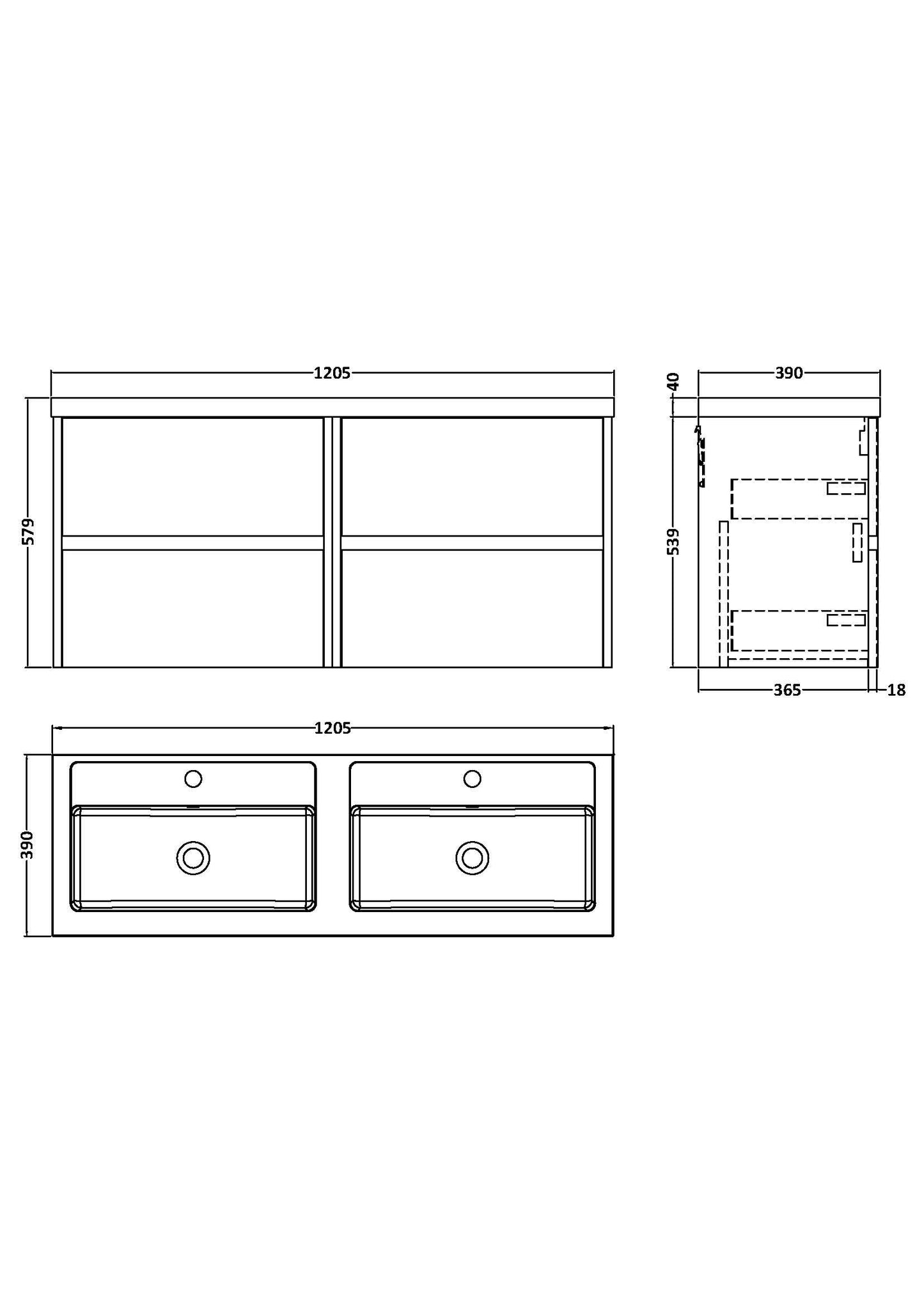 Nuie Havana 1200mm Midnight Blue Wall Hung 4-Drawer Vanity Unit with Double Basin