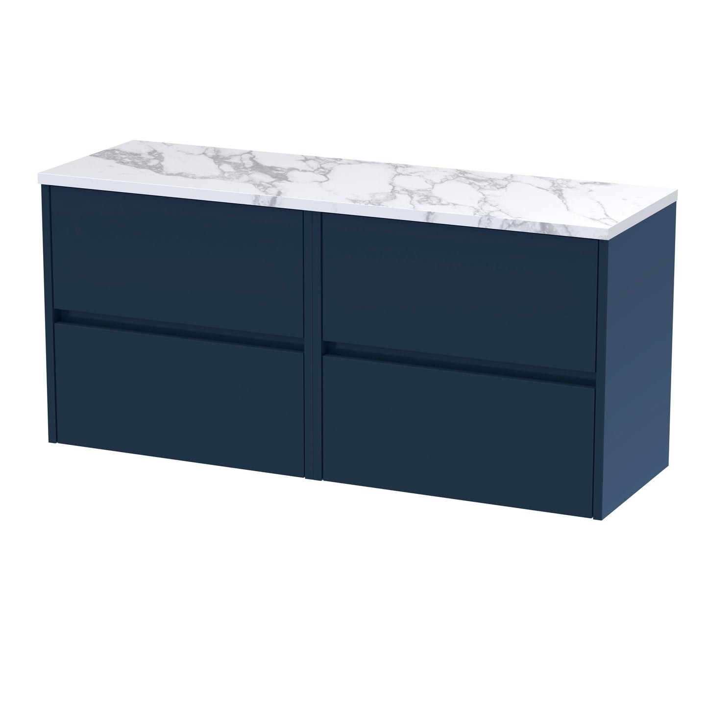 Nuie Havana 1200mm Midnight Blue Wall Hung Handleless 4-Drawer Unit With Laminate Worktop