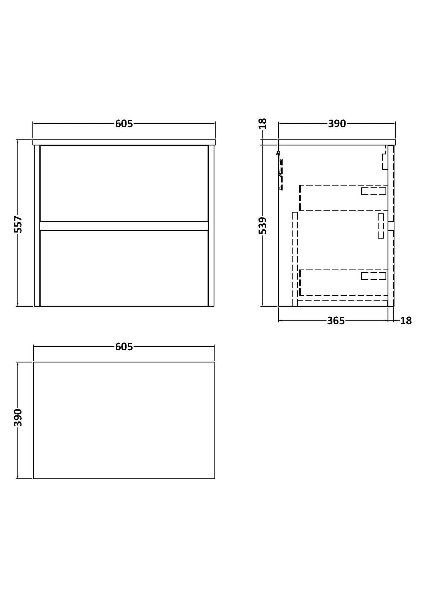 Nuie Havana 600mm Wall Hung 2-Drawer Unit & Worktop