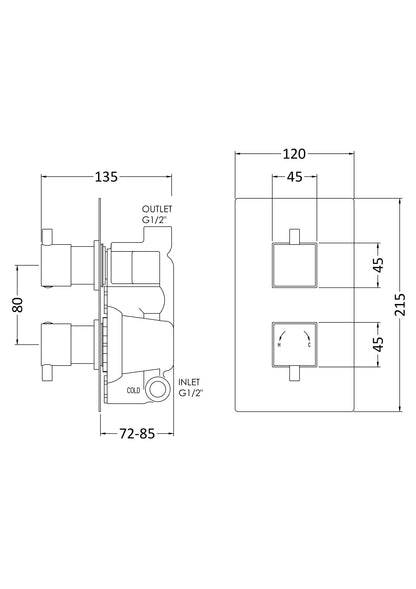 Square Showers Twin Thermostatic Shower Valve