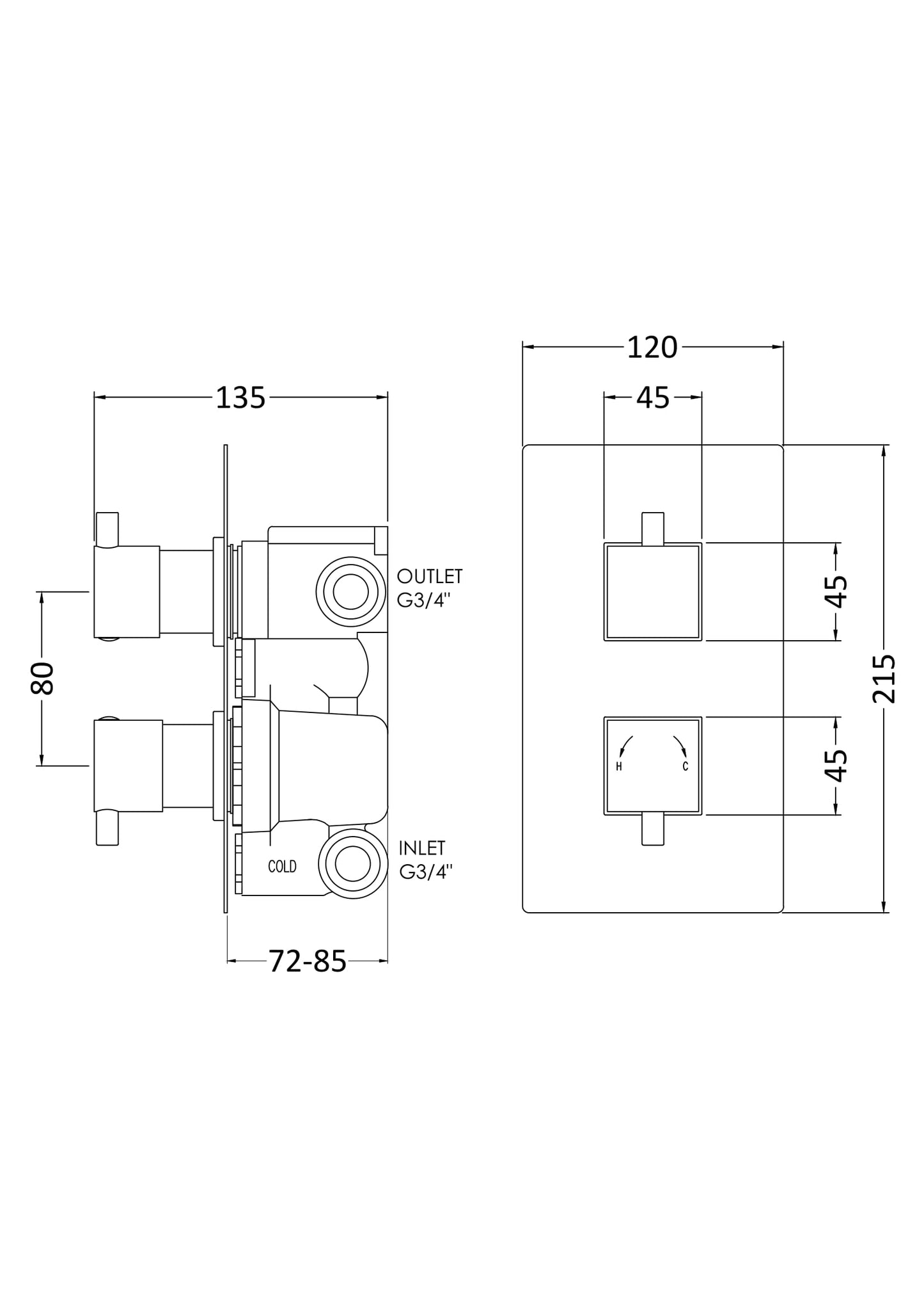 Square Showers Twin Thermostatic Shower Valve With Diverter