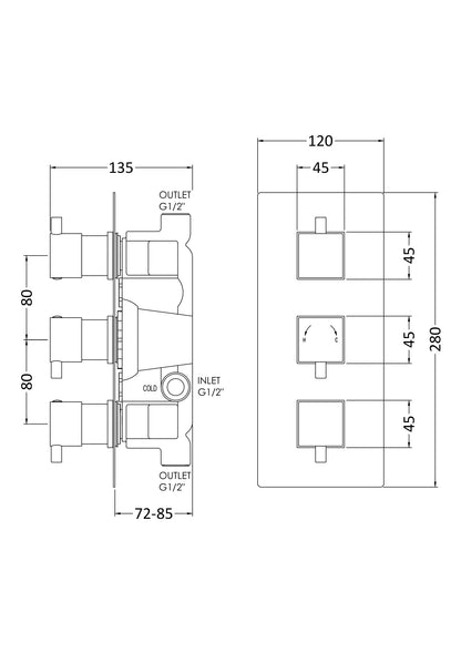 Square Showers Triple Thermostatic Shower Valve