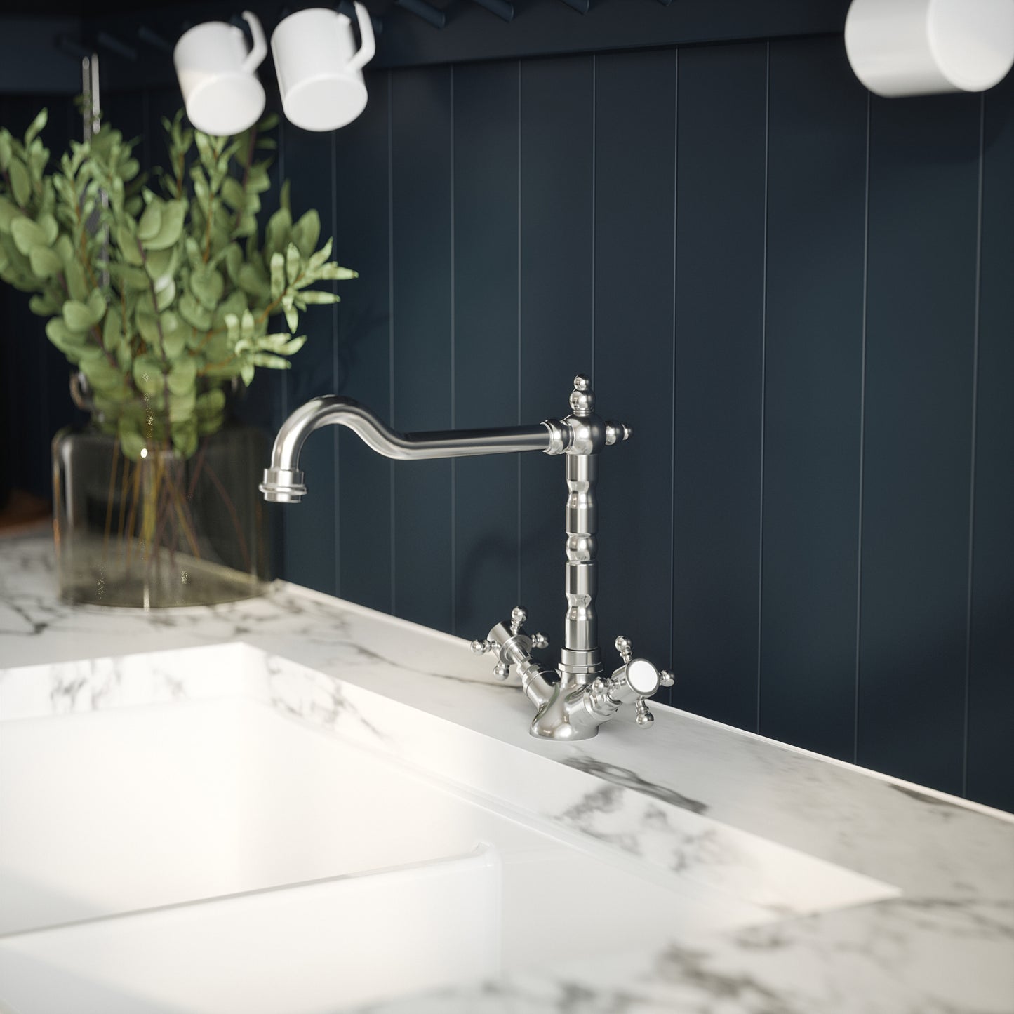 Kitchen Taps Traditional French Classic Mono Sink Mixer Tap with Crosshead Handles