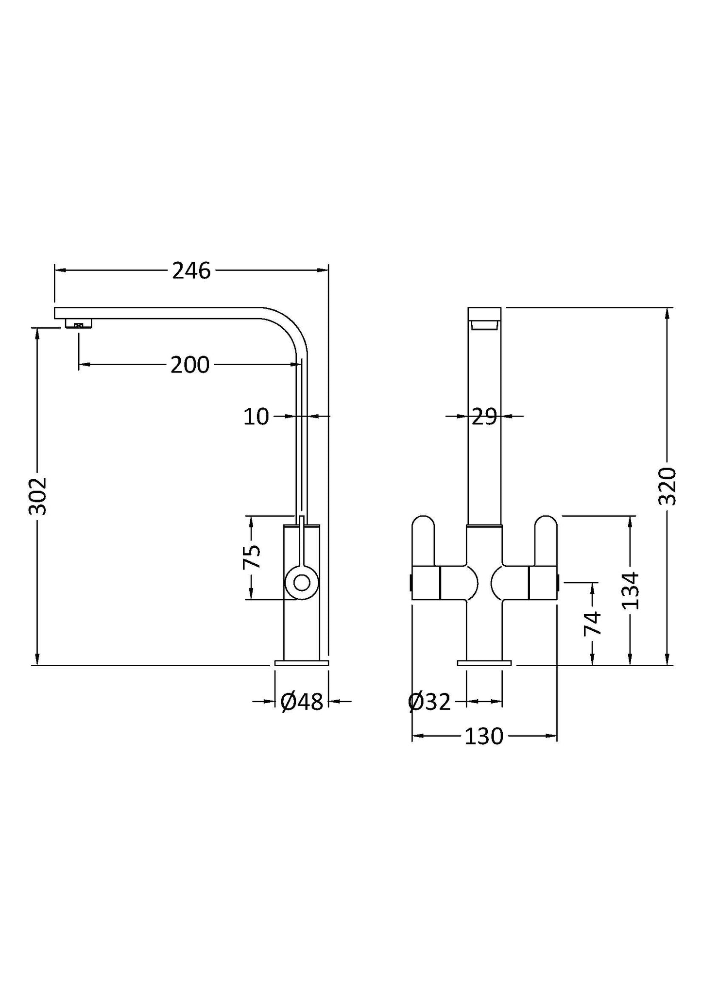 Kitchen Taps Churni Mono Basin Twin Lever Square Basin Tap