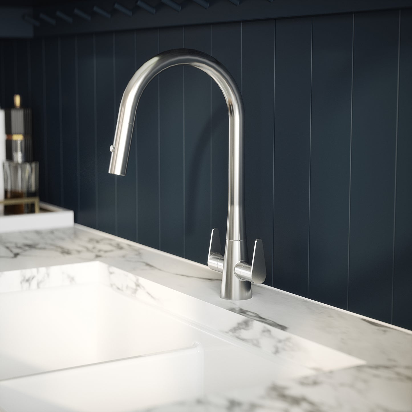 Kitchen Taps Samir Mono Basin Twin Lever Round Basin Tap & Rinser