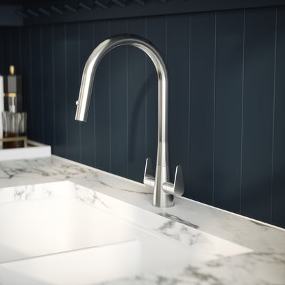 Kitchen Taps Samir Mono Basin Twin Lever Round Basin Tap & Rinser