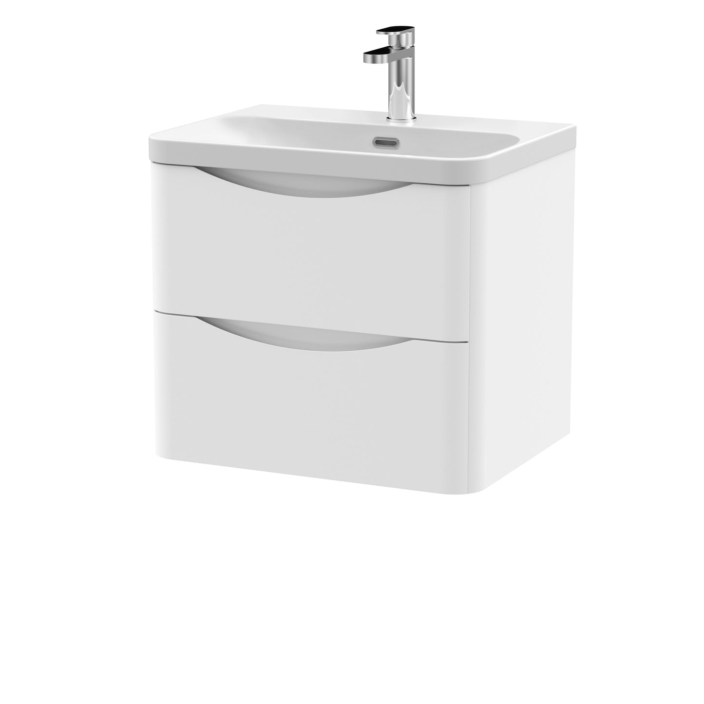 Nuie Lunar 600mm Wall Hung 2 Drawer Unit & Ceramic Basin