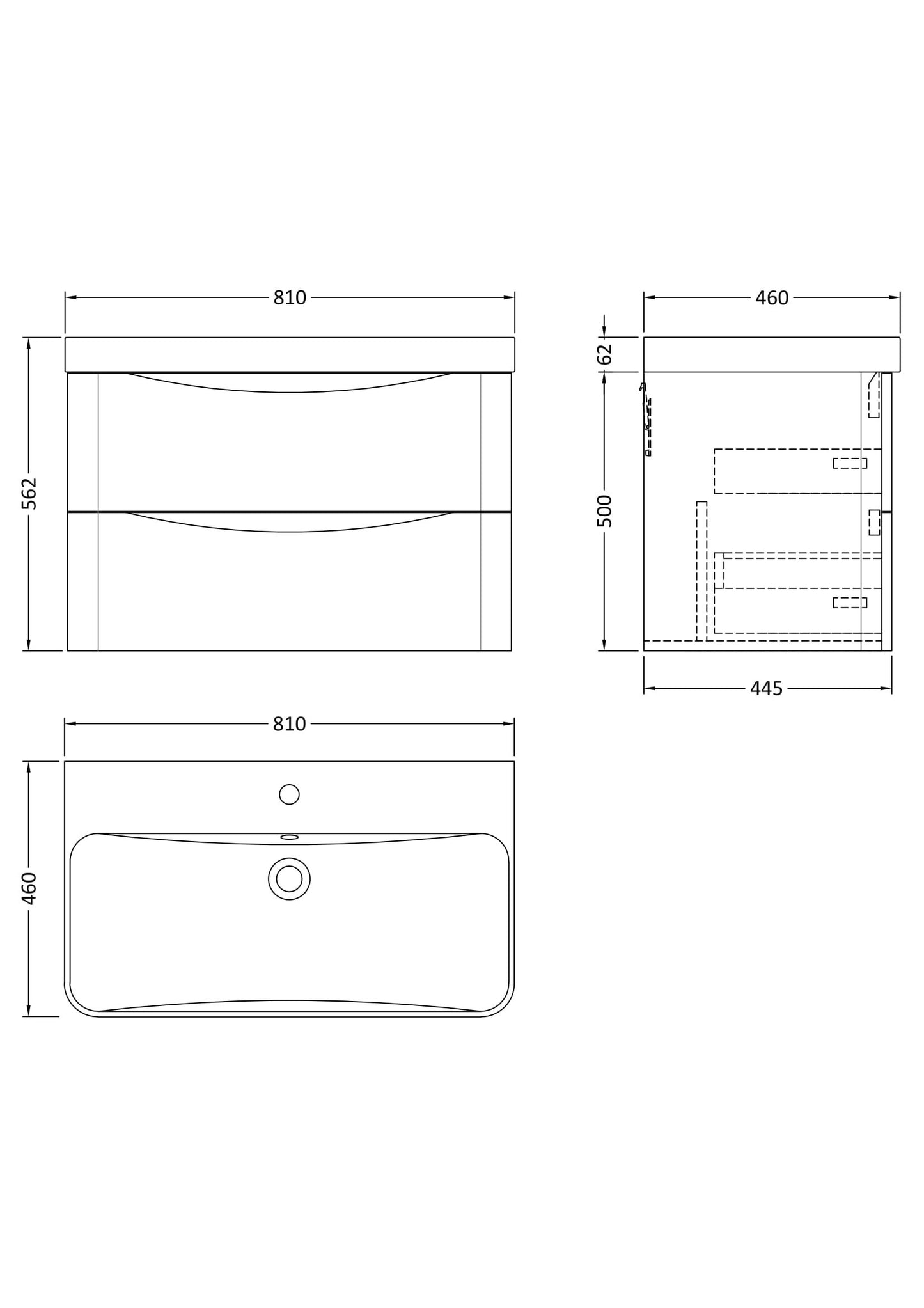Nuie Lunar 800mm Satin White Wall Hung Vanity Unit With Ceramic Basin