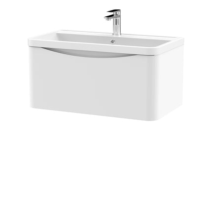 Nuie Lunar 800mm Satin White Wall Hung 1 Drawer Vanity Unit & Basin