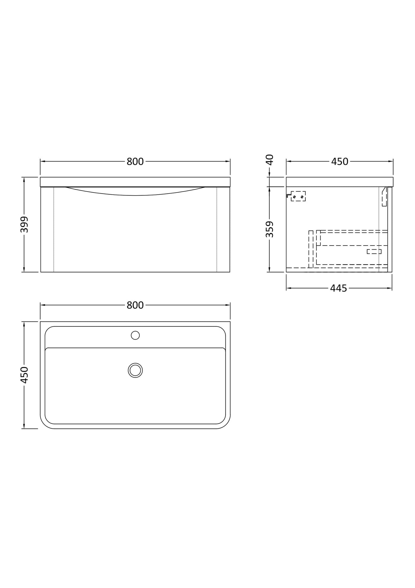 Nuie Lunar 800mm Satin White Wall Hung 1 Drawer Vanity Unit & Basin