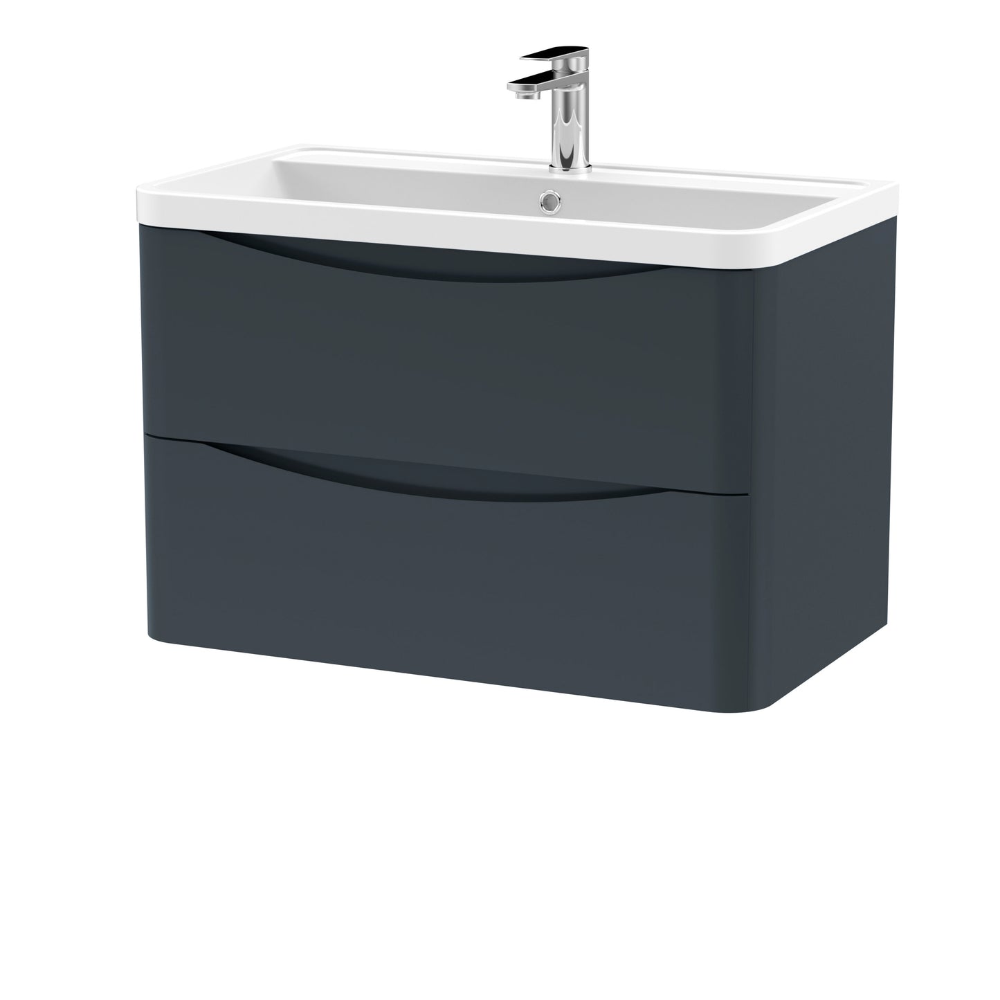 Nuie 800mm Soft Black Wall Hung 2 Drawer Vanity Unit Including Polymarble Basin