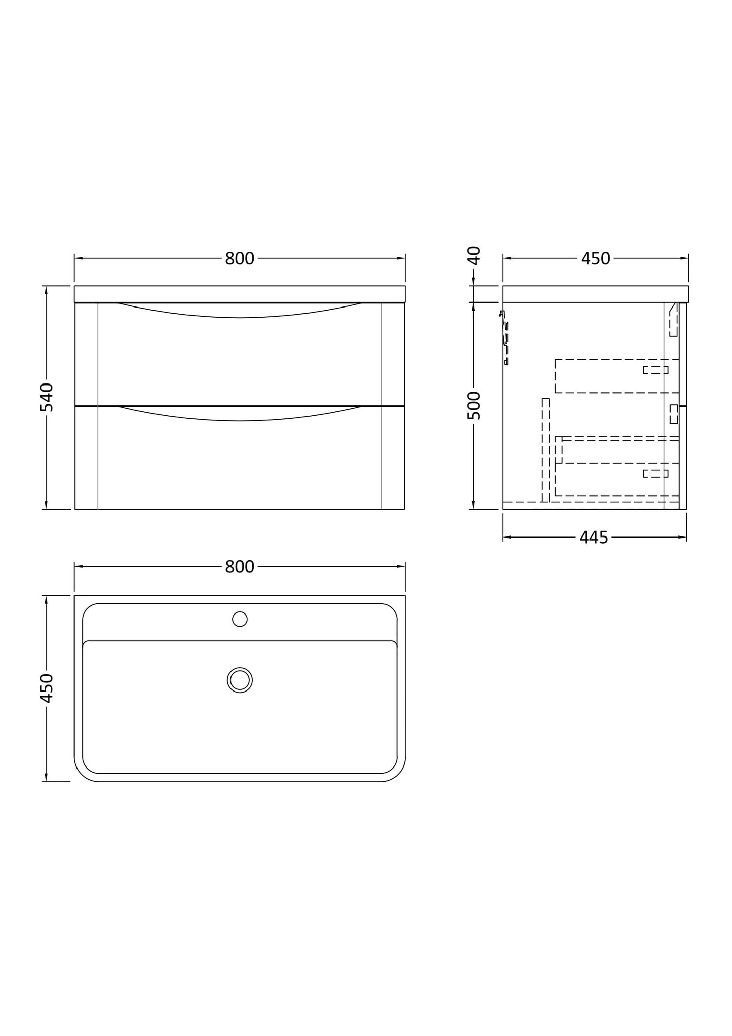 Nuie 800mm Soft Black Wall Hung 2 Drawer Vanity Unit Including Polymarble Basin