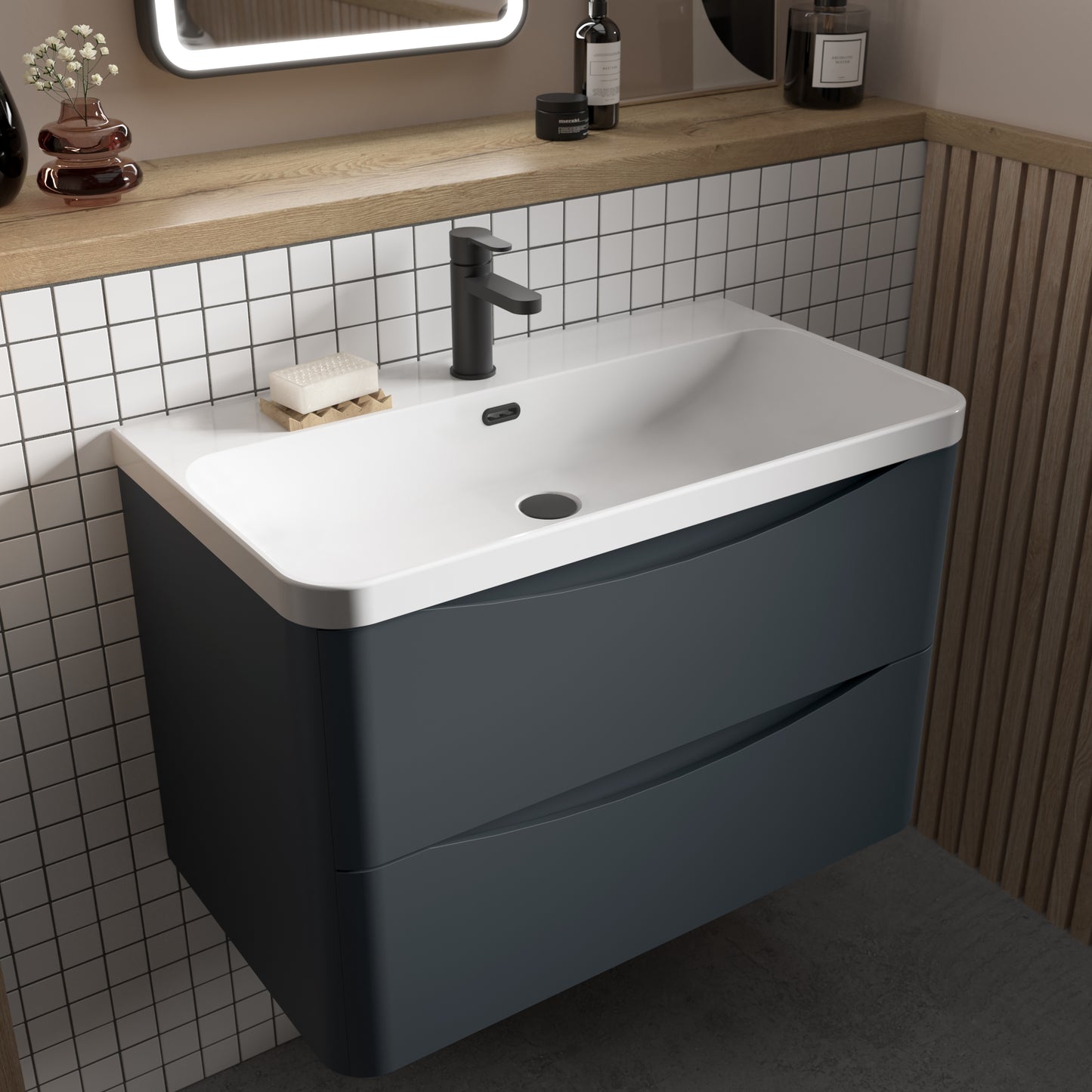 Nuie Lunar 800mm Wall Hung 2 Drawer Unit & Basin