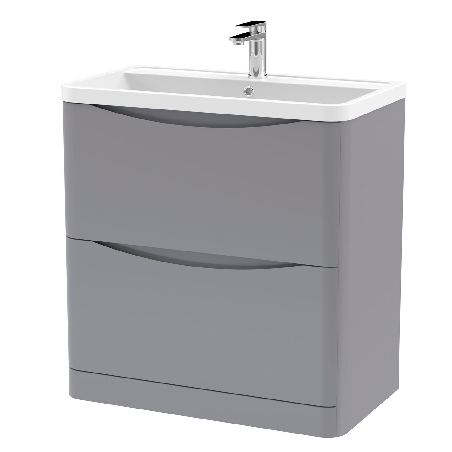 Nuie Lunar 800mm Satin Grey Floor Standing 2 Drawer Vanity Unit With Polymarble Basin