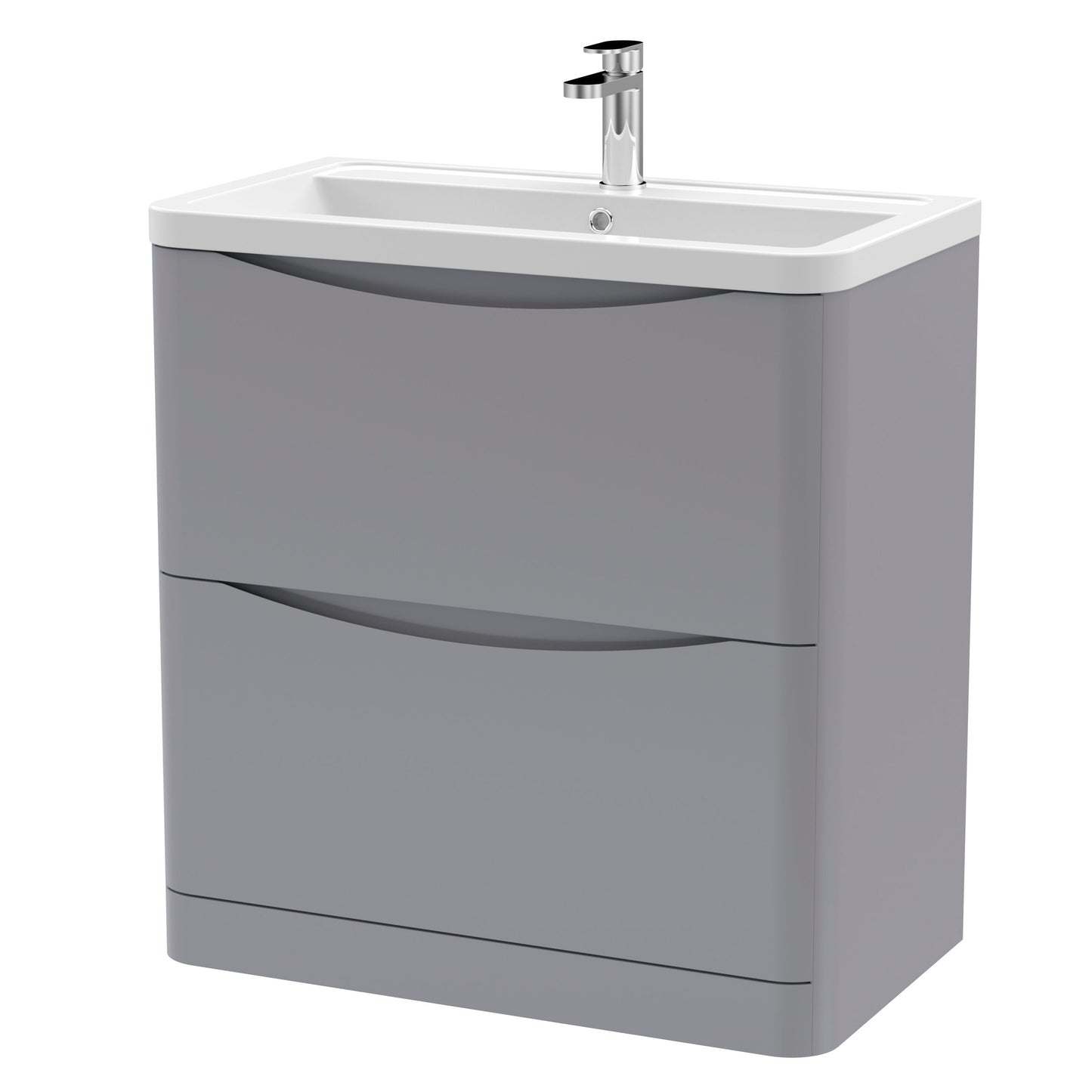 Nuie Lunar 800mm Satin Grey Floor Standing 2 Drawer Vanity Unit With 1 Tap Hole Basin