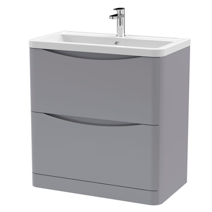 Nuie Lunar 800mm Satin Grey Floor Standing 2 Drawer Vanity Unit With 1 Tap Hole Basin