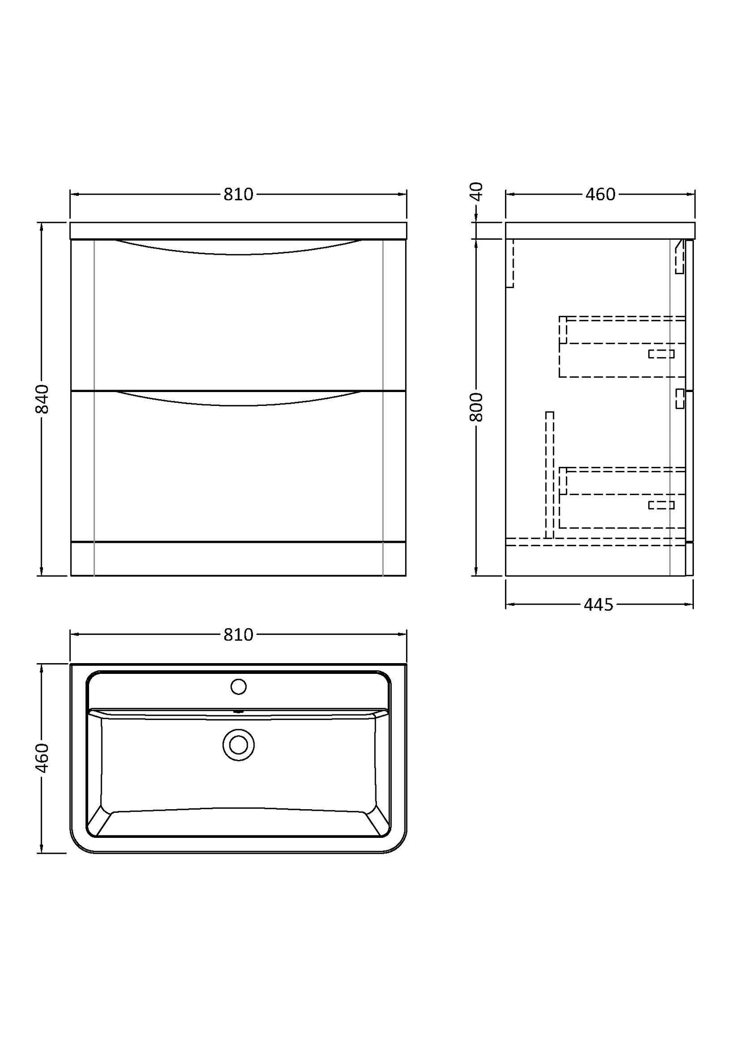 Nuie Lunar 800mm Satin Grey Floor Standing 2 Drawer Vanity Unit With 1 Tap Hole Basin