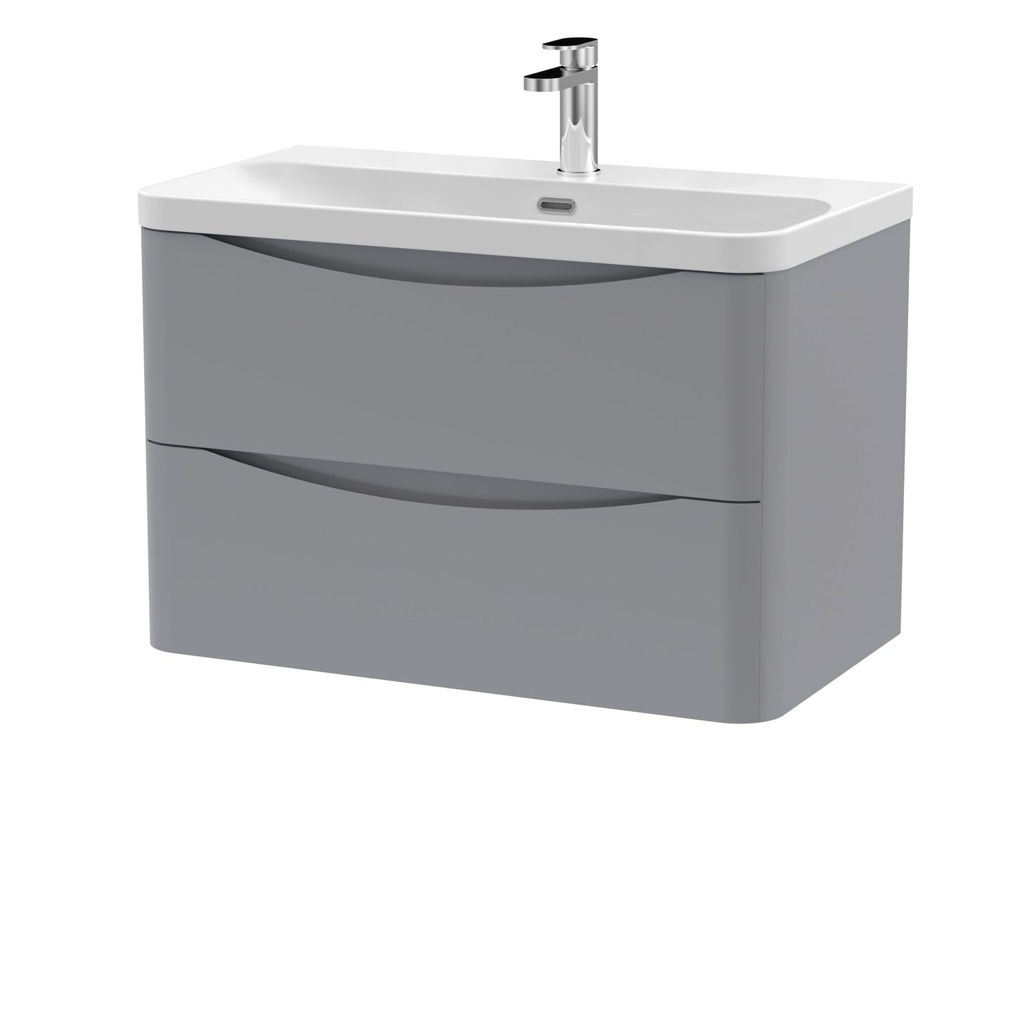 Nuie Lunar 800mm Satin Grey Wall Hung 2 Drawer Unit With Thin Edge Ceramic Basin