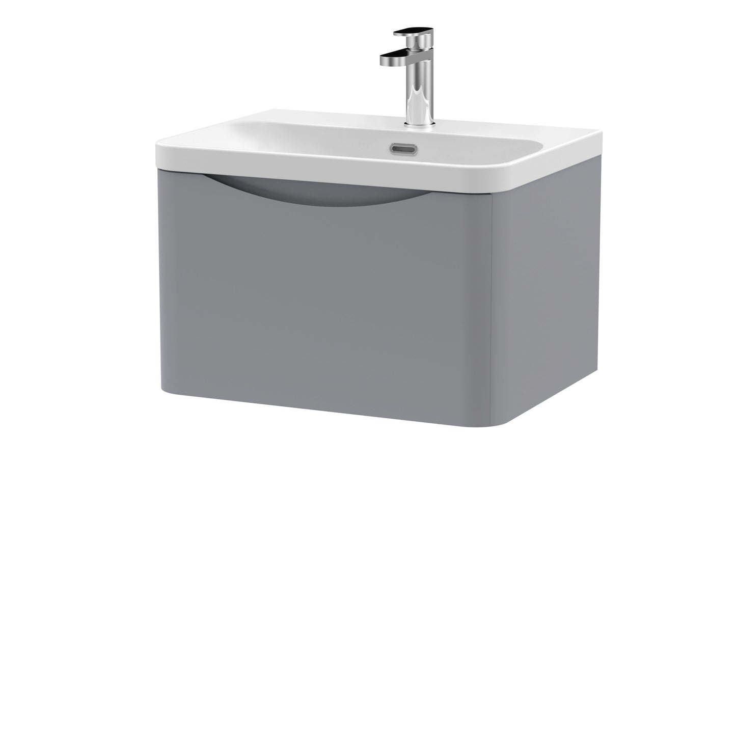 Nuie Lunar 600mm Satin Grey Wall Hung 1 Drawer Vanity Unit with Basin