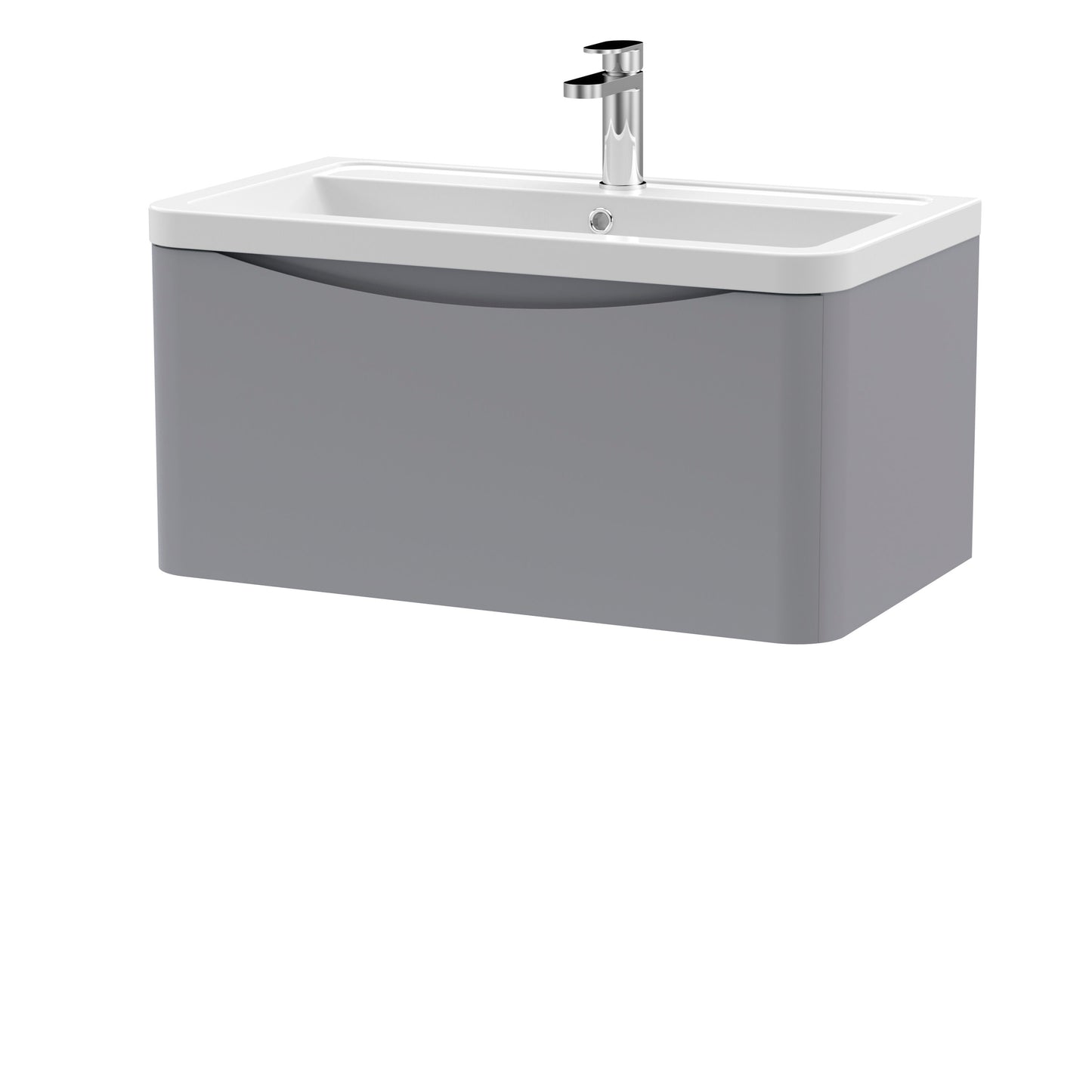 Nuie Lunar Satin Grey 800mm Wall Hung 1 Drawer Unit With Ceramic Basin & 1 Tap Hole