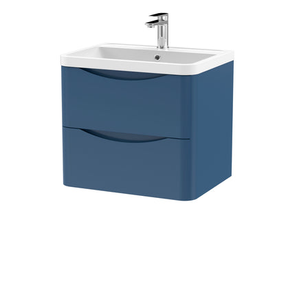 Nuie Lunar 600mm Wall Hung 2 Drawer Vanity Unit With Polymarble Basin