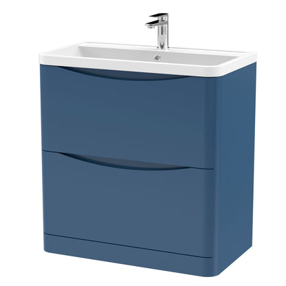 Nuie Lunar 800mm Satin Blue Floor Standing 2 Drawer Vanity Unit With Basin