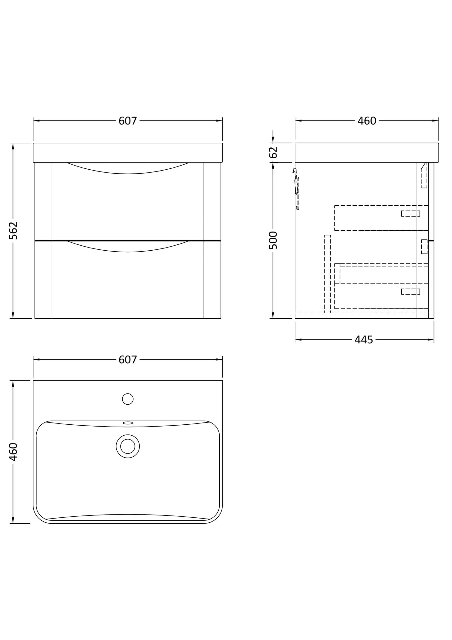 Nuie Lunar 600mm Satin Green Wall Hung 2 Drawer Unit & Basin