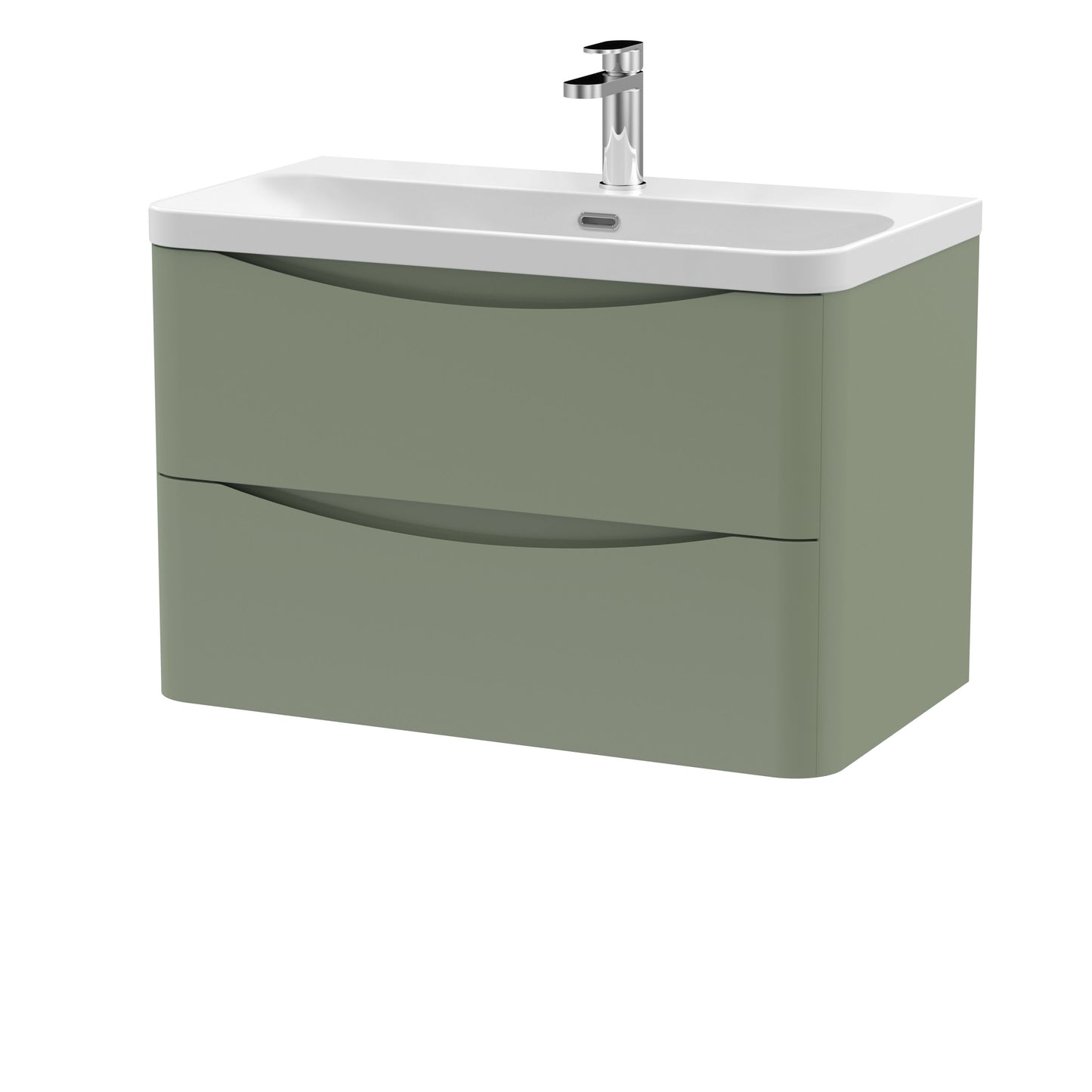 Nuie Lunar 800mm Satin Green Wall Hung 2 Drawer Unit with Ceramic Basin