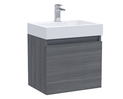 Nuie Merit 500mm 1 Door Anthracite Woodgrain Wall Hung Vanity Unit With Basin