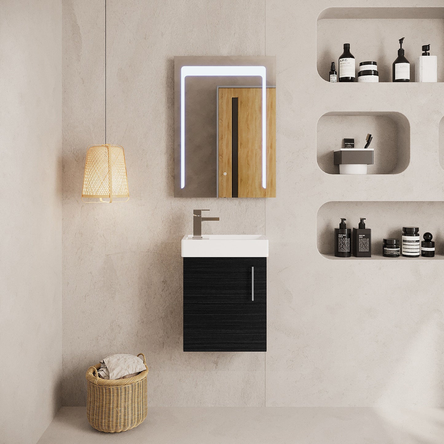 Vault Wall Hung Single Door Compact Vanity Unit with Ceramic Basin 400mm