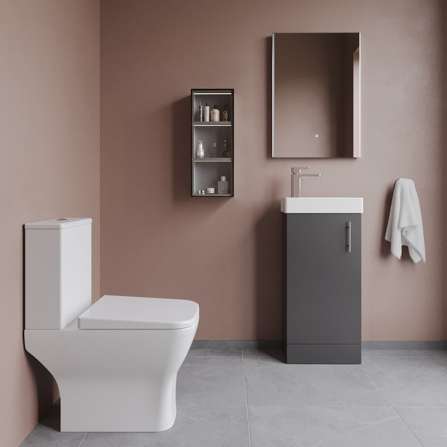 Nuie 400mm Gloss Grey Floor Standing Combined Toilet & Basin Unit With Soft Close Seat, Tap & Waste